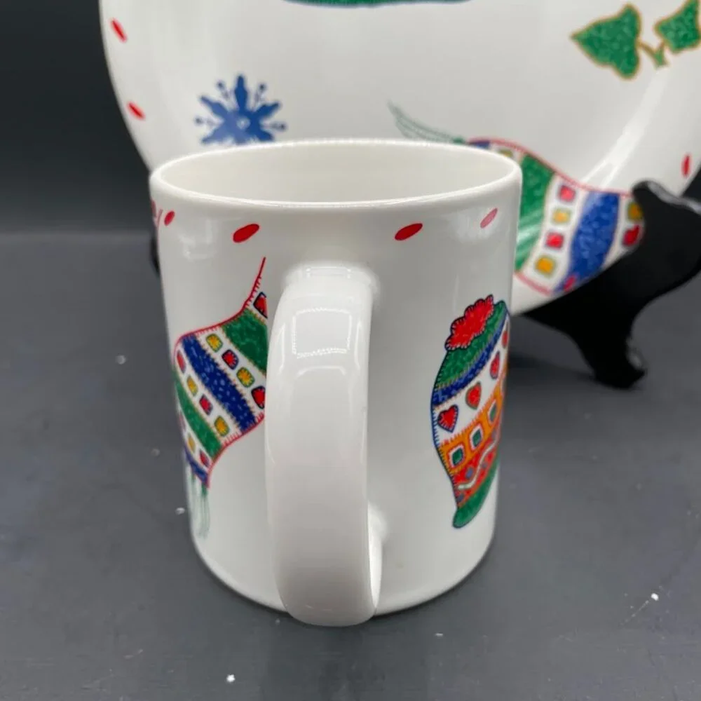 Crate & Barrel Julia Bullmore Christmas Holiday Colorful Plate and Mug Set